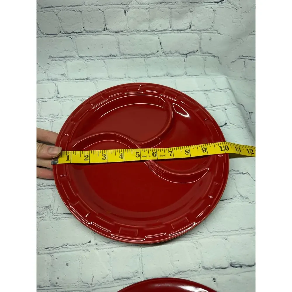 Longaberger Pottery Woven Traditions Red Tomato Divided Dinner Plate 10